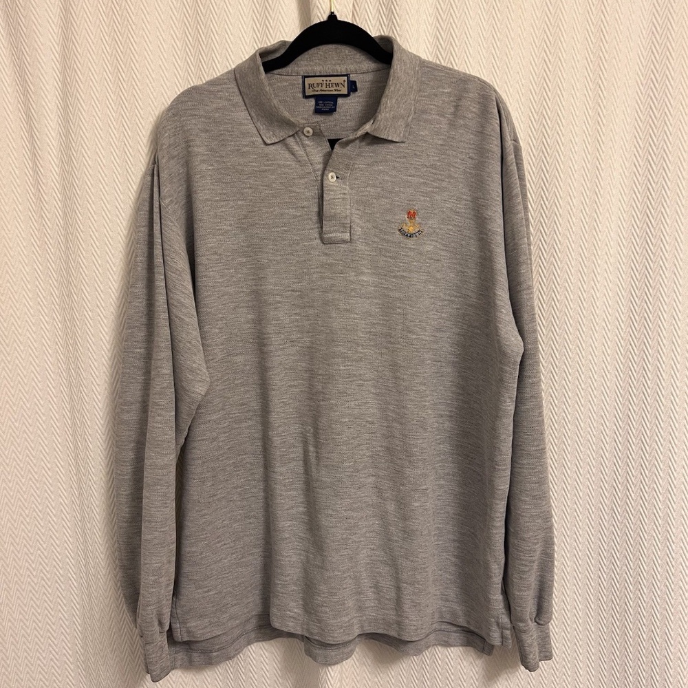 Ruff Hewn Grey Long Sleeve Polo Button Shirt Men’s Large | Embroidered Logo